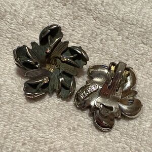 Silver and Green Floral clip Earrings